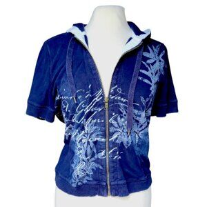 Ralph Lauren Jeans Women's Navy Blue Print Cropped Full Zip Hoodie - PL